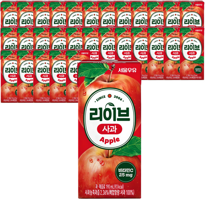 서울우유 리이브 사과 주스, 190ml, 48개