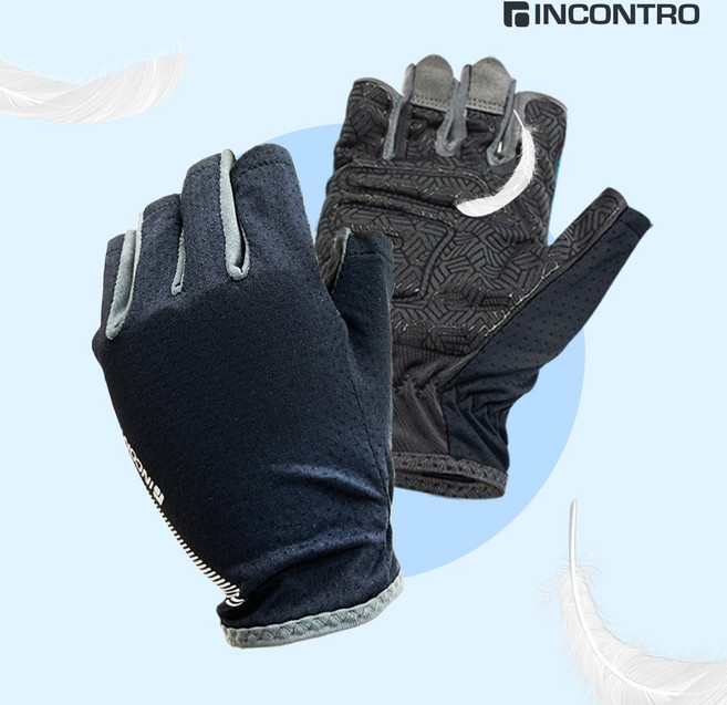 인콘트로 에어로 메쉬 반장갑 미끄럼방지 자외선차단 쿨링 시원한 원단 등산 여름 라이딩 장갑, 검정색(BLACK)