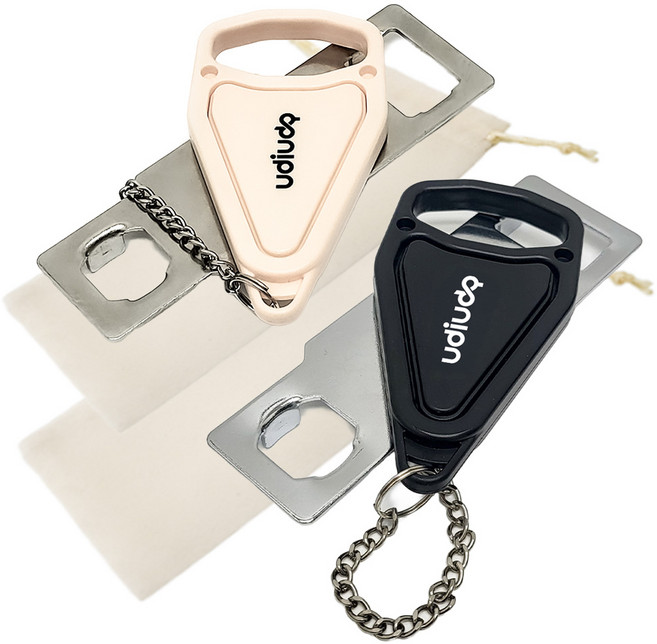 [1+1+호루라기증정] 어디든 호환되는 우디우디 이중 안심 강철 휴대용 도어락 잠금장치, 1세트, 베이지 블랙