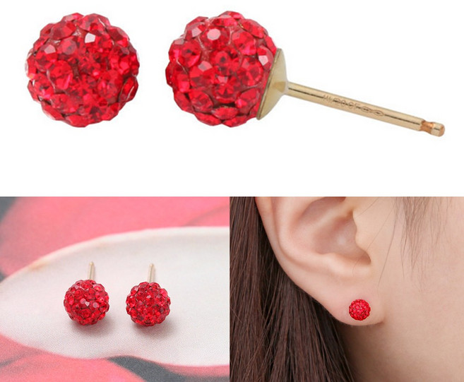 라울스톤 여성용 큐빅 가넷 컬러 미러볼 14K 귀걸이 JK213 + 케이스