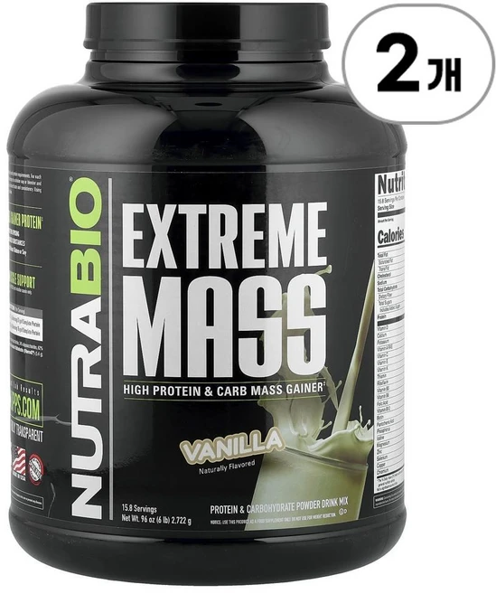 뉴트라바이오 익스트림 매스 게이너 바닐라 NutraBio Extreme Mass Vanilla 2 722g, 2개 - 쿠팡