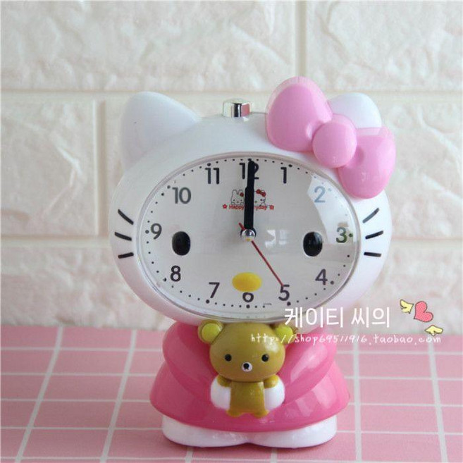 헬로키티 탁상시계 캐릭터 시계 디자인 어린이 사무실 거실 굿즈 인테리어 선물 고급 무소음, 2. 분홍