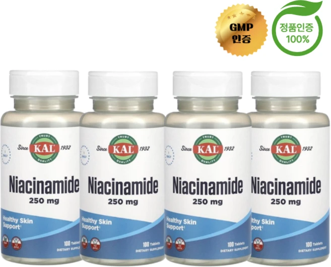 2+2 KAL 나이아신아마이드 250mg 100정, 4개 - 쿠팡