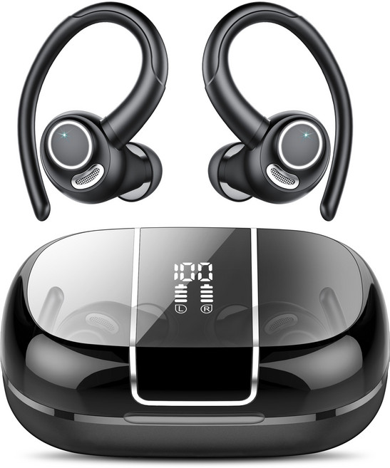Donerton 운동용 무선 귀걸이형 블루트스 이어폰 V90, 블랙