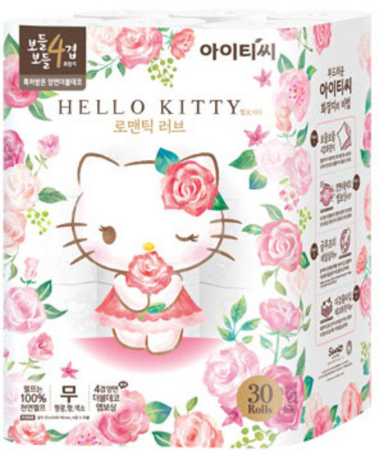 ITC 헬로키티 로맨틱 러브 4겹 천연펄프 롤화장지, 25m, 30롤, 1개