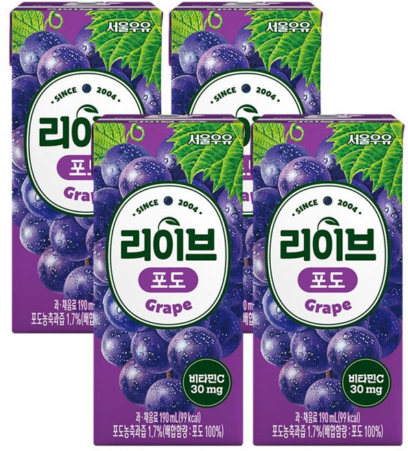 서울우유 리이브포도, 190ml, 4개