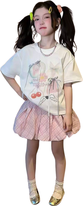 삐삐네옷가게 여름 리본 반팔 티셔츠 여아 키즈 러블리 체크 치마셋