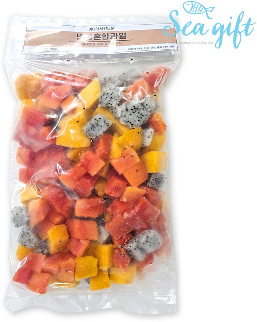 [씨기프트]과일 3종 믹스 1kg 냉동 망고 용과 파파야 열대, 1개