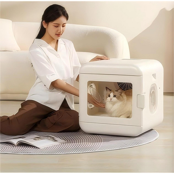 스마트 펫드라이룸 음이온 UV 저소음 유리창 가정용 강아지 고양이 드라이기 한국형 플러그 애견 강아지 펫 드라이룸 반려동물 고양이 털 건조기 한국형 반려동물 드라이, 화이트