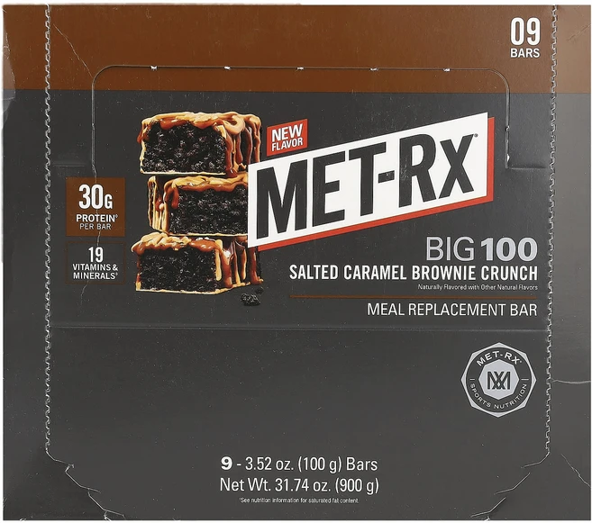 MET-Rx Big 100 식사 대용 바 솔티드 캐러멜 브라우니 크런치 바 9개 각 100g(3.52oz), METRxBig100식사대용바솔티드캐러멜브라우니크런치바, 100g, 1개 - 쿠팡