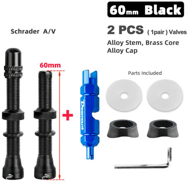 자전거 익스텐더 밸브 니플 슈레더 밸브 키트 CNC 가공 양극 된 튜브리스 어 밸브 40/60mm 진공 노즐 A/V 밸브, 60mm w nch tools 2, 1개