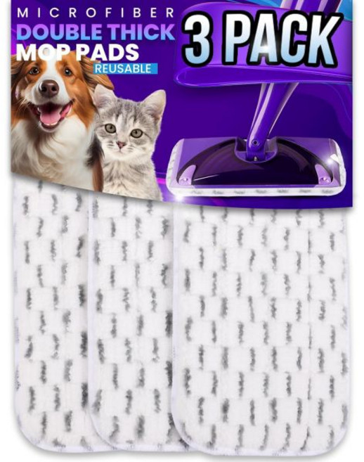 스위퍼 습식 제트 리필 기계 세척 가능한 재사용 바닥 걸레 패드 3개 하드우드용 11인치 두께 이중 극세사 및 가정용 청소 용품3개, 3pcs