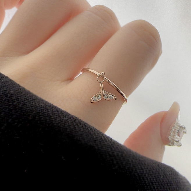 르부포유 써지컬스틸 돌고래 꼬리 펜던트 달랑이 큐빅 우정 반지 3color