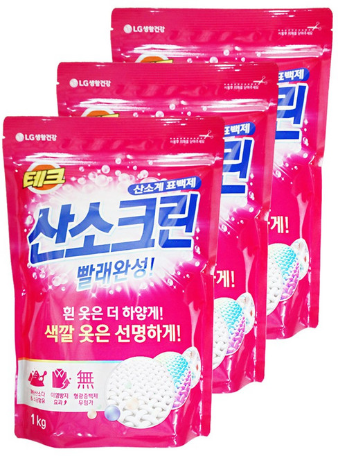 엘지 테크 산소크린 가루형 산소계 표백제 1kg 3개 세탁 빨래 분말, 1개