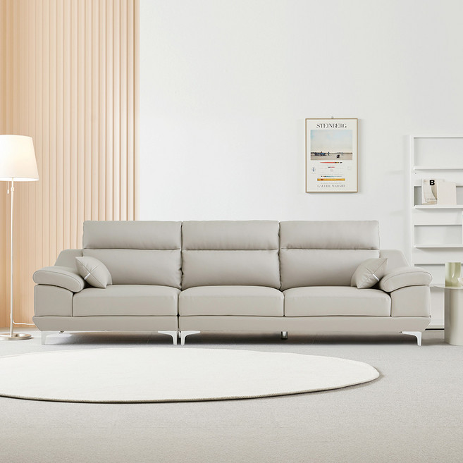 동서가구 뉴테라 프리미엄 천연면피가죽 4인 소파 DF921806, 라이트그레이