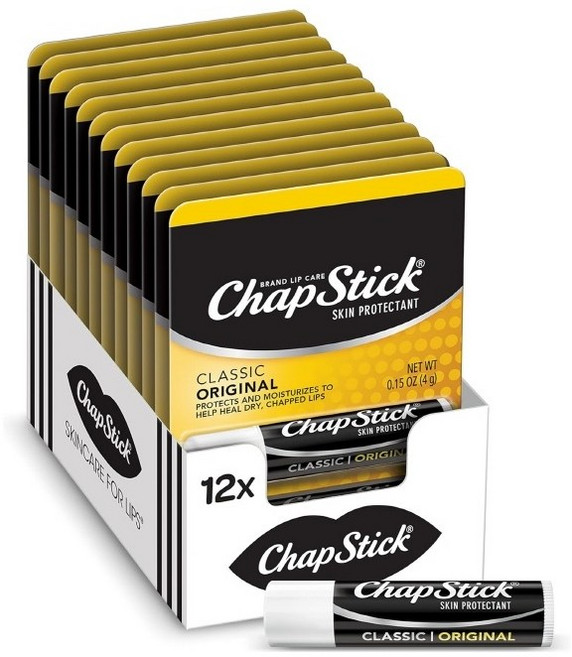 ChapStick Classic 오리지널 립밤 튜브 립케어 0.15 Oz 12개 팩 갈라진 입술 모이스처 입술보호제, 무향, 4g