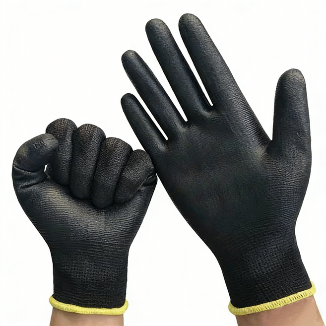 WHH 작업용 PU 반코팅 안전 가드닝 장갑, 10개, 블랙