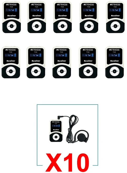 Retekess 관광 교회 통역 공장 교육용 무선 통신 장비 T131 리시버 투어 가이드 시스템 10 개, 01 빠른, 01 10 receivers