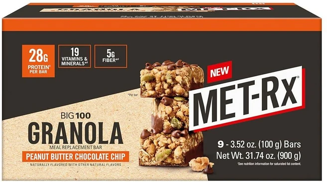 MET-Rx Big 100 거대한 단백질 바 초콜릿 칩 쿠키 반죽 스타일 식사 대체 바 9개, 초콜릿 칩 그래놀라, 100g, 1개 - 쿠팡