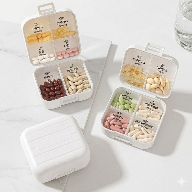 퀴나엘 파스텔 휴대용 미니 약통 케이스 일주일 7칸 알약 보관함 퓨어 화이트, 1개