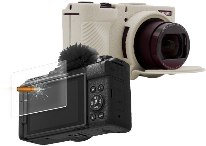 캐논 파워샷 V1 카메라 하우징 범퍼 케이스 + 액정 방탄유리 필름