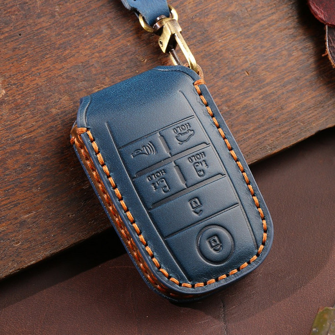 벤오토 기아 더뉴 올뉴 카니발 호환 스마트키 가죽케이스 기아 6버튼 키링 키홀더 (S2-KA6), 블루
