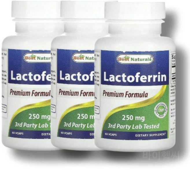 Best Naturals 락토페린 250mg 60정 3팩, 3개 - 쿠팡