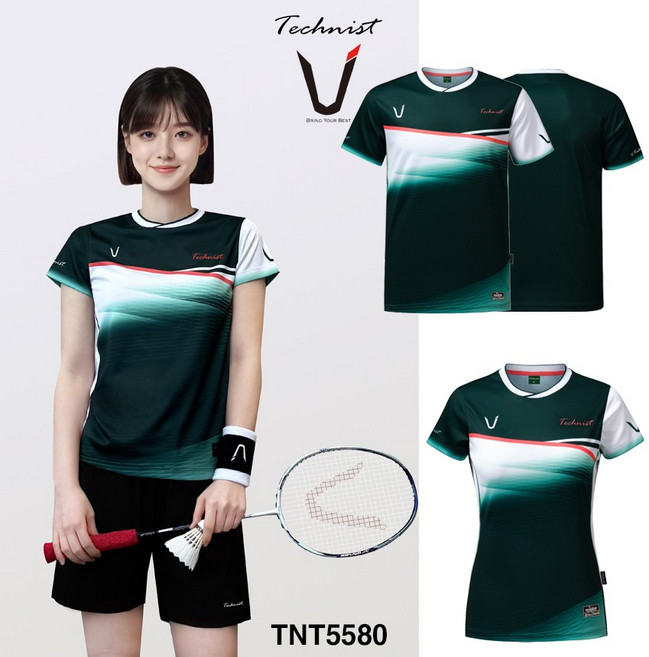 테크니스트 배드민턴 남성 여성 티셔츠 반팔 상의 딥그린 화이트 TNT5580