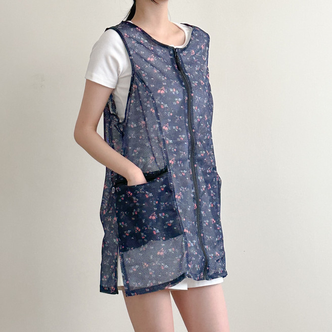 (1+1) 클리티아 여름 시원한 여성 데일리 마실용 작업 주머니 포켓 망사 베스트 패턴 메쉬 지퍼 조끼