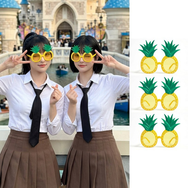 키치셀럽 인싸 파티 과일선글라스 세트 파자마파티 생일 우정여행 포토소품, 3세트, 파인애플
