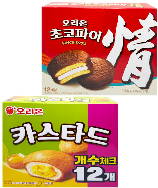 오리온 초코파이 12pcs + 오리온 카스타드 12pcs, 1세트, 468g