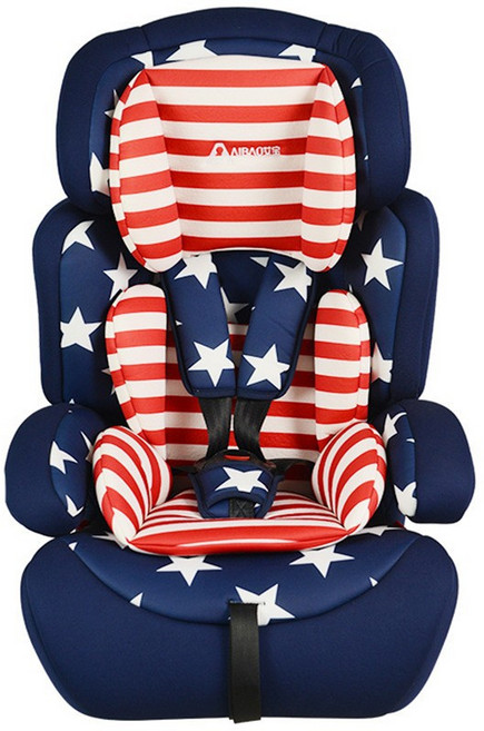 【베스트셀러】아동 안전 카시트 범용 차량용 아기 시트 조절 가능 접이식 9개월~12세 유아용, 푸른 별