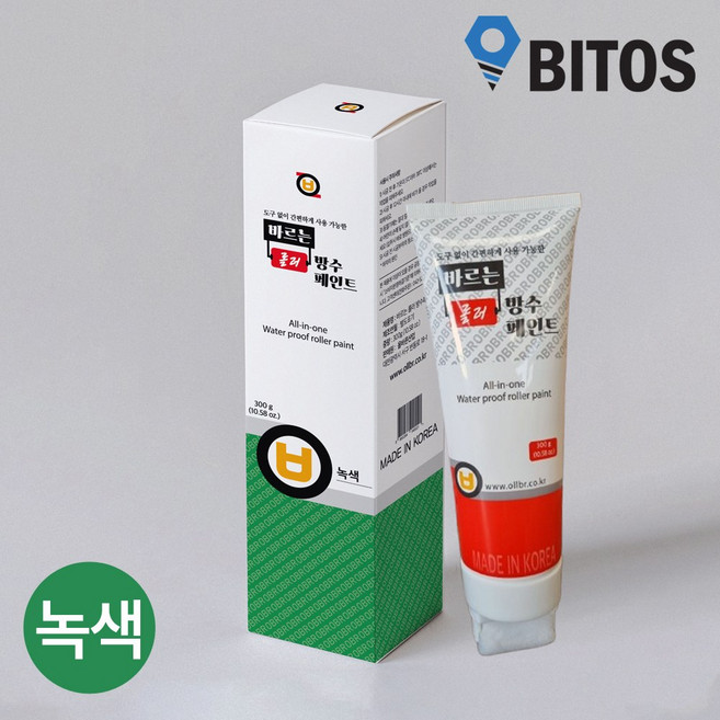 셀프 옥상 욕실 베란다 외벽 바르는 롤러 방수 페인트, 1개, 300g, 녹색