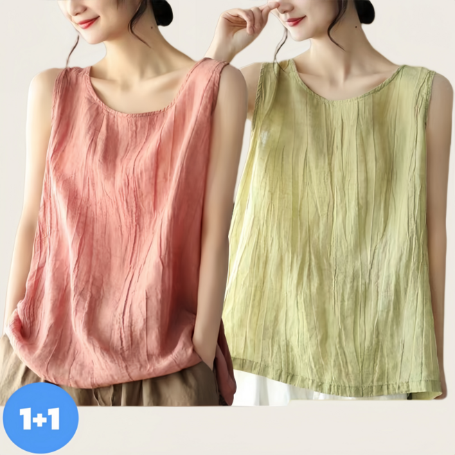 Makone 여성 라운드넥 솔리드 순면 빈티지 민소매 캐주얼 심플 나시 티셔츠