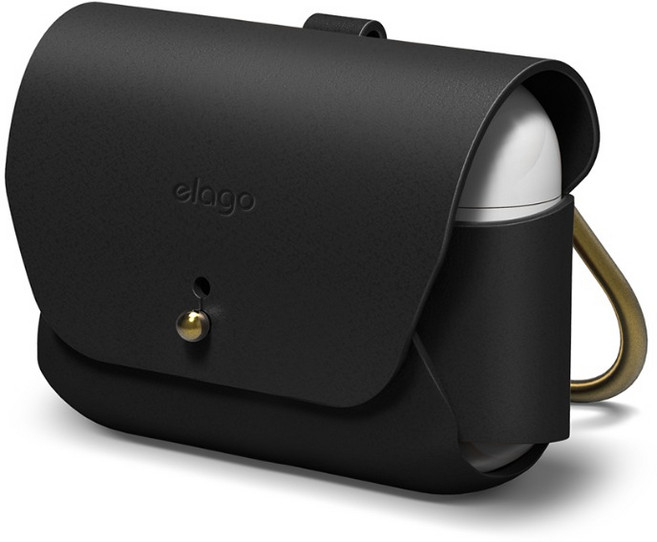 엘라고 에어팟프로 천연가죽 케이스, 블랙