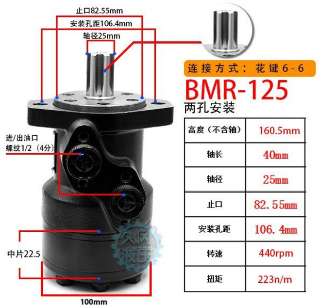 저속 유압모터 BMR 공구 감속기 기계부품 펌프 회전장치, BMR-125 2홀 고정, 1개