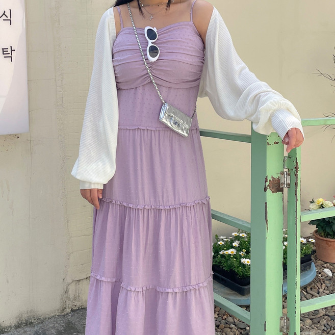 [L-4XL/빅사이즈] 미미 원피스 레이어드 나시 뷔스티에 도트 프릴 밴딩 여름 휴양지 비치 동남아 여행룩 롱원피스