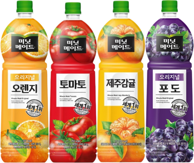 미닛메이드 오렌지100+포도100+제주감귤+토마토 각1개씩 총4개, 4개, 1.5L