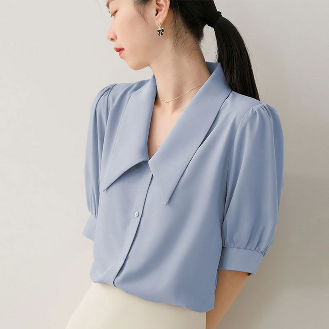 지고다그 여성용 빅카라 퍼프소매 단정한 오피스룩 데일리 셔츠 DLJ0119