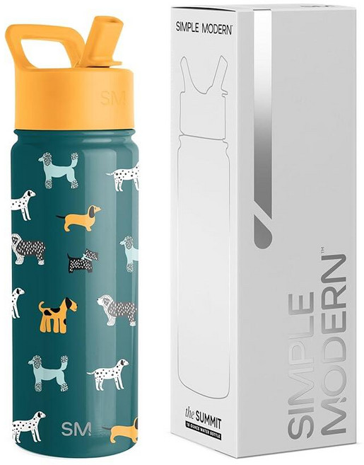 Simple Modern 아동용 서밋 빨대 뚜껑이 있는 물병 | 414ml(14온스) 스테인리스 스틸 컵 단열 텀블러 유아 학교용 | 다이노사우라, -강아지 날