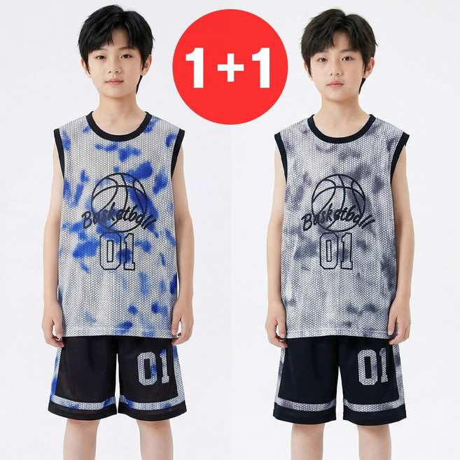 지디오 주니어 남아 상하 투피스 2개 나시티 반바지 농구복 세트 여름 초등학생 상하복