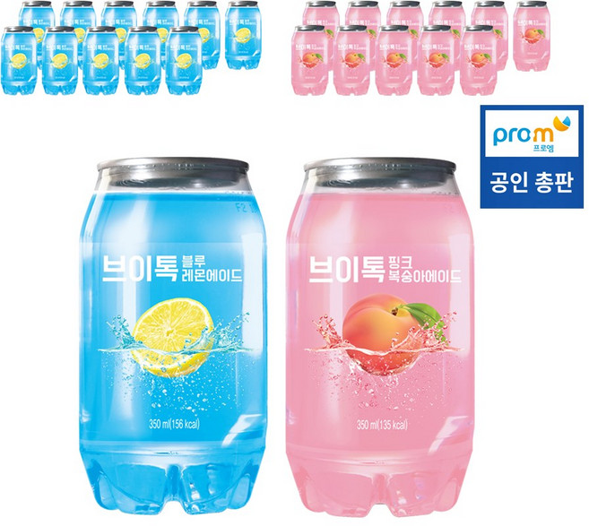 브이톡 엔톡 핑크복숭아에이드12캔+블루레몬에이드12캔 1박스 (총24캔), 24개, 350ml