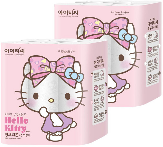 ITC 헬로키티 핑크리본 화장지 4겹, 20m, 24개입, 2개