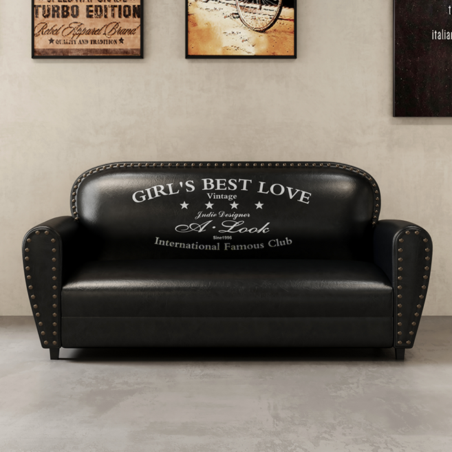 빈티지 소파 이태리 통가죽 클래식 인테리어 가구, 2인용 (블랙)