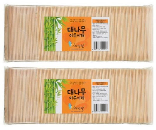 리빙웰 대나무 이쑤시개 리필용, 2000개입, 2개
