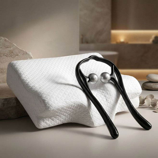 제이레인 경추베개 목지압 마사지기 세트 / 인체공학 숙면베개, 화이트, 1개