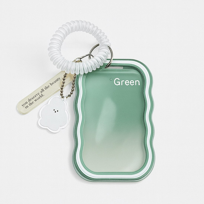 말랑구미 실리콘 스프링 스트랩 카드홀더 아이돌 탑로더 포토카드 교통카드 케이스 학생증 키링, 1개, 그린