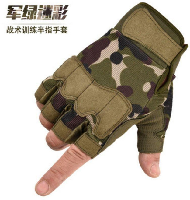 戰術訓練半指手套 戶外機車格鬥運動用, 傘兵半指軍綠迷彩,L掌圍1920cm, 1個