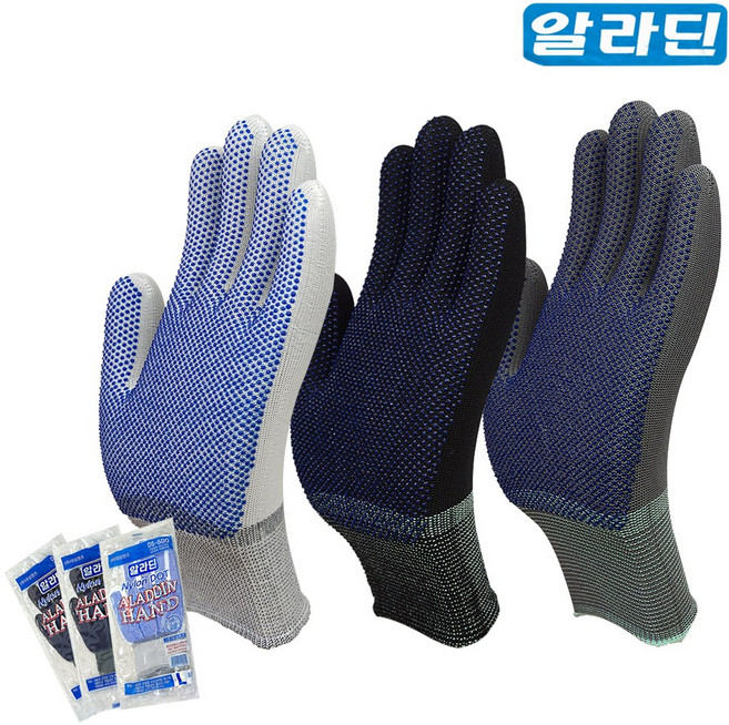 알라딘 PU 점박이장갑 S M L 그레이 화이트 (10켤레입) PU점박이 (PVC 도트), 화이트(백색)S, 10개, 알라딘 점박이 장갑