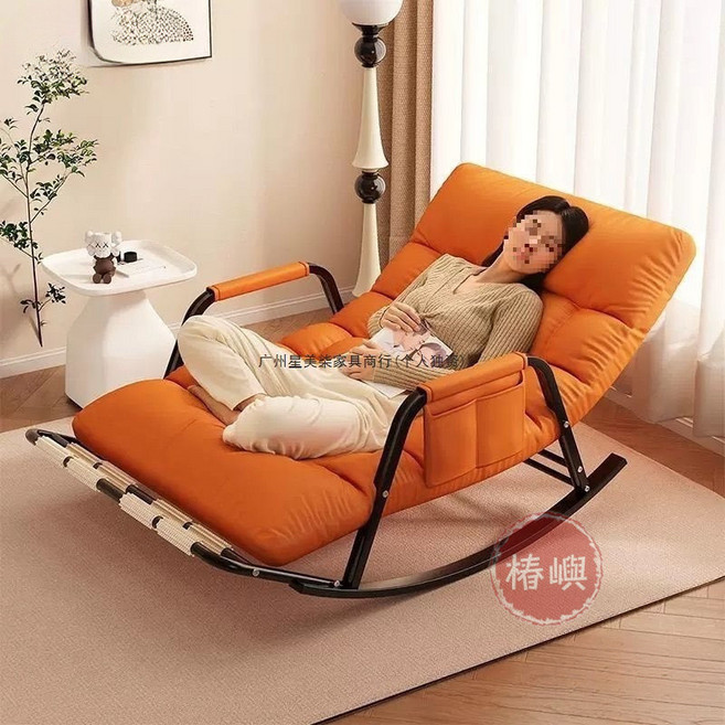 椿嶼 搖搖椅躺椅 雙人沙發椅 家用陽臺客廳休閒椅, 【科技布】流雲白*腳踏多檔調節,【升級按摩腳踏】【單人款】雅黑椅架